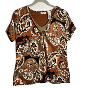 Liz & Co. brown paisley top